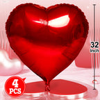 kortes Red Heart Balloons - 4Pcs 32in Foil Heart Balloons for Valentine's Day Decor Kit