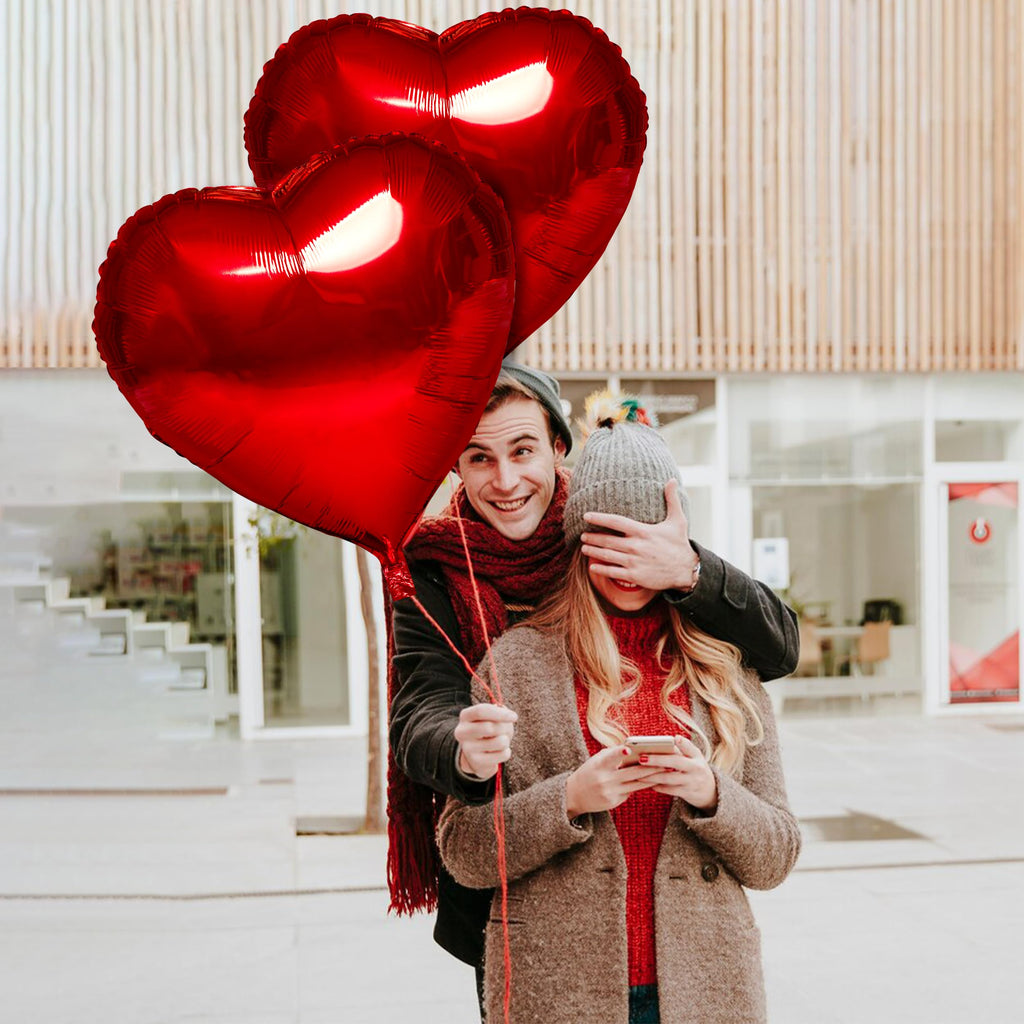 kortes Red Heart Balloons - 4Pcs 32in Foil Heart Balloons for Valentine's Day Decor Kit