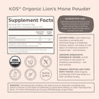 KOS Organic Lion's Mane Powder - Vegan Nootropic, USDA Certified, 104 Servings