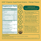 KOS Organic Superfood Greens Powder Mango – 28 Servings, Gut Health & Prebiotic Fiber