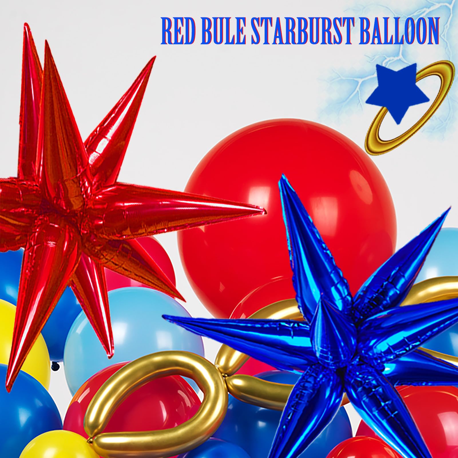 Kozee Hedgehog Birthday Decorations — Red, Blue & Yellow Balloons with Lightning Letter Foil Banner Backdrop