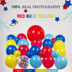 Kozee Hedgehog Birthday Decorations — Red, Blue & Yellow Balloons with Lightning Letter Foil Banner Backdrop