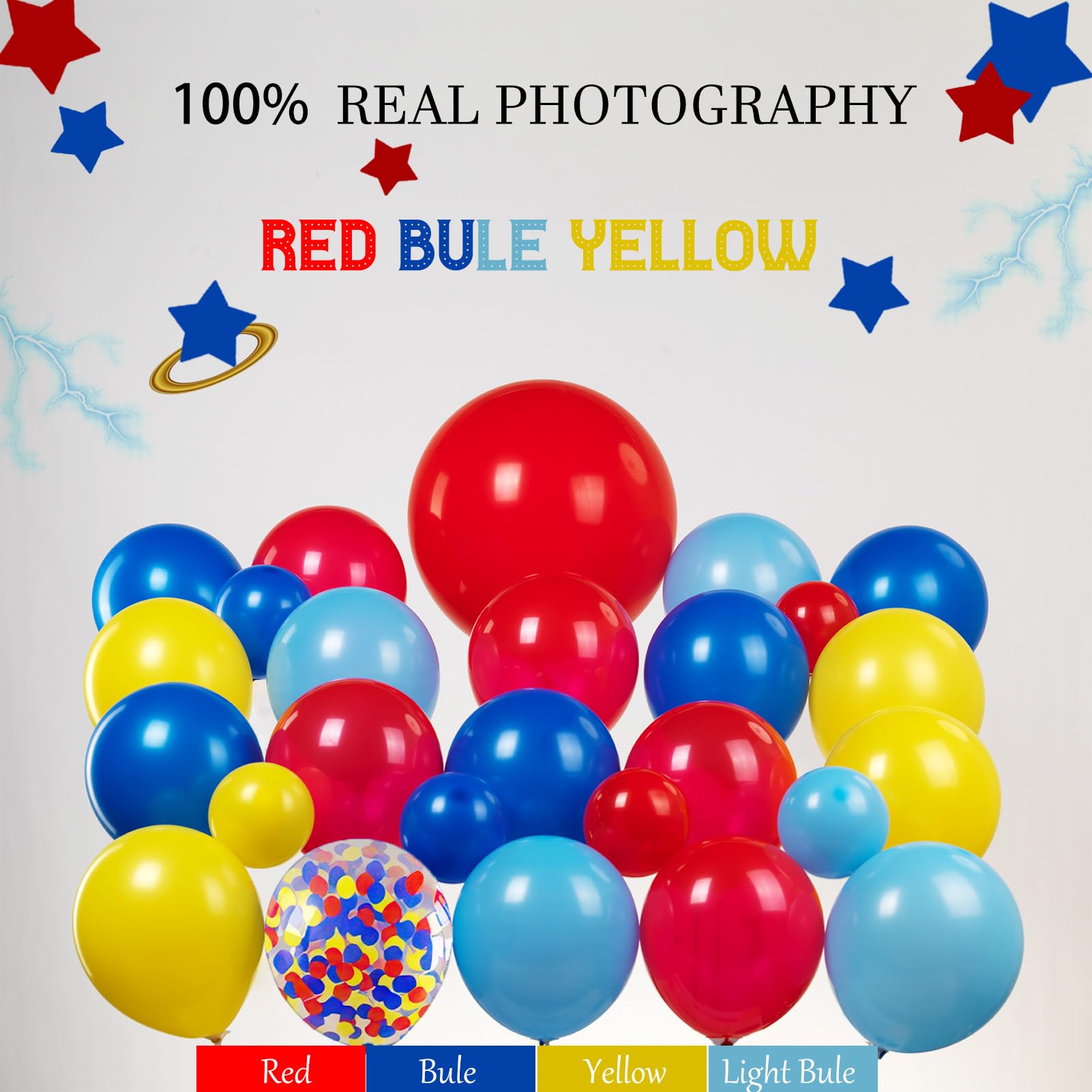 Kozee Hedgehog Birthday Decorations — Red, Blue & Yellow Balloons with Lightning Letter Foil Banner Backdrop