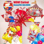 Kozee Carnival Circus Theme Party Decorations – Red, Blue & Yellow Balloons, Foil Hot Air Balloons, Striped Banner & Backdrop