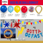 Kozee Hedgehog Birthday Decorations — Red, Blue & Yellow Balloons with Lightning Letter Foil Banner Backdrop