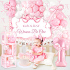 Kriyokiaa Girls Just Wanna Be One Birthday Decorations Kit | Bow Theme Balloons & Arch