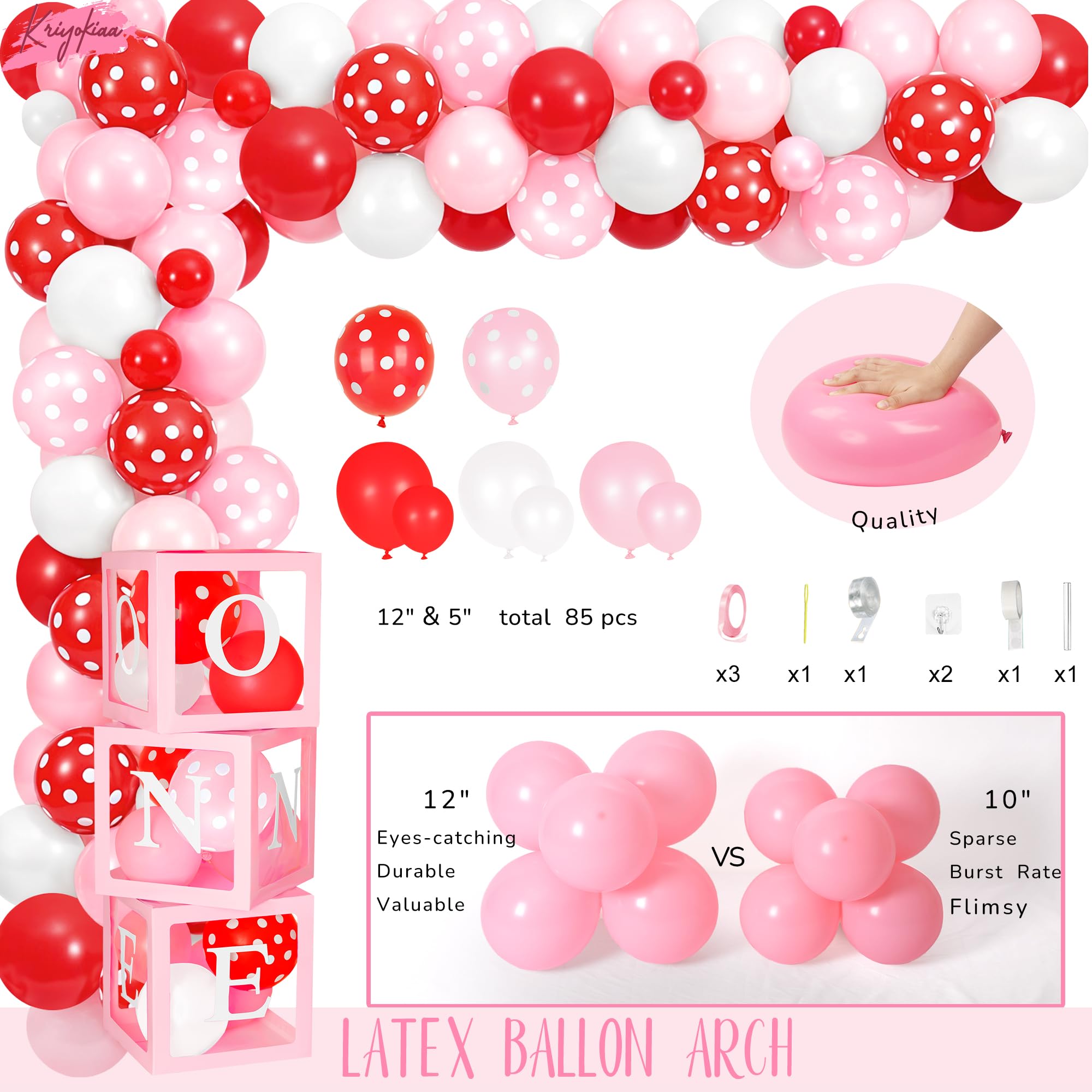 Kriyokiaa Berry First Birthday Decor Kit – Strawberry Theme Balloon Arch, Backdrop & Highchair Banner