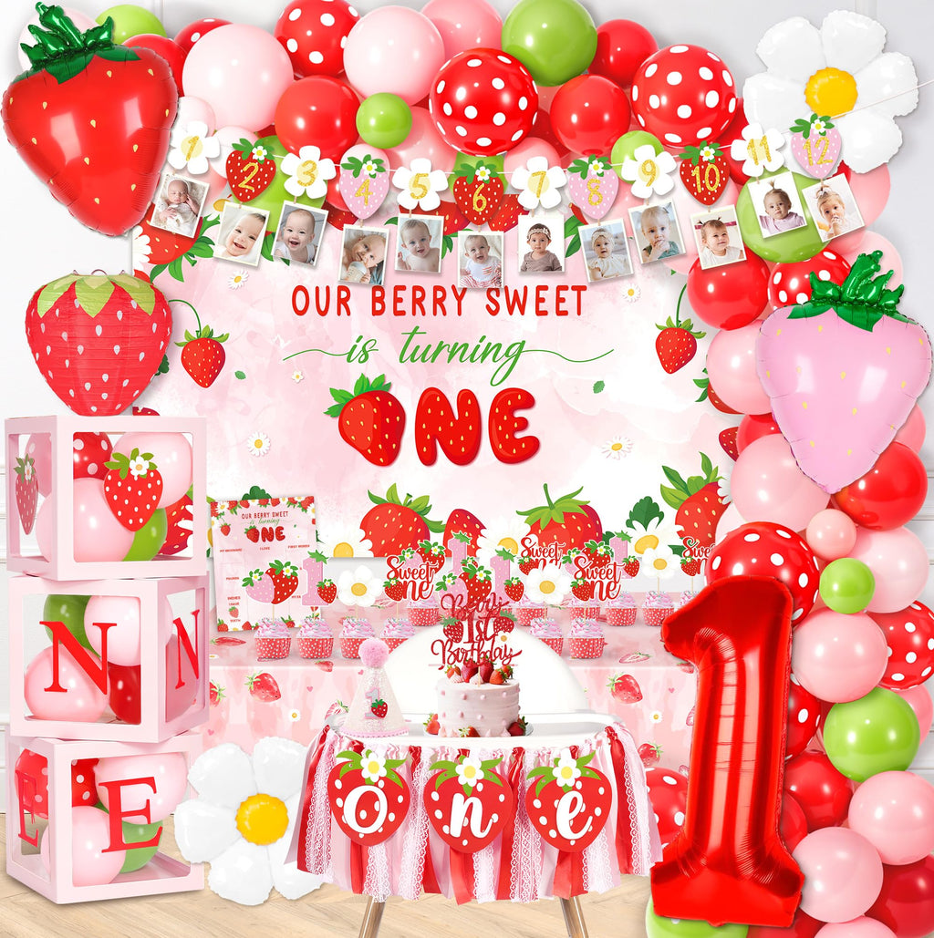 Kriyokiaa Berry First Birthday Decor – Strawberry Theme Party Set for Girls