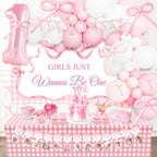 Kriyokiaa Girls Just Wanna Be One Birthday Decorations Kit | Bow Theme Balloons & Arch