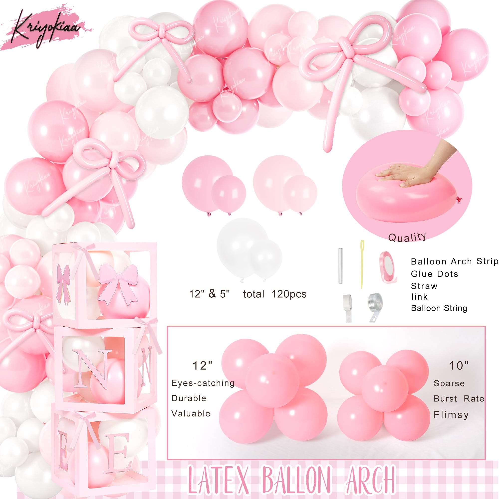 Kriyokiaa Girls Just Wanna Be One Birthday Decorations Kit | Bow Theme Balloons & Arch