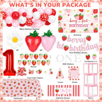 Kriyokiaa Berry First Birthday Decor Kit – Strawberry Theme Balloon Arch, Backdrop & Highchair Banner
