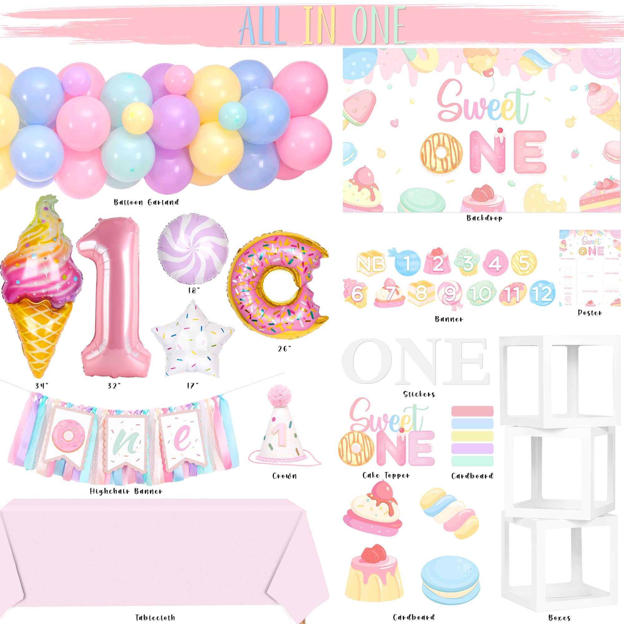 Kriyokiaa Sweet One Birthday Decorations Kit for Girls – 150 Pcs Party Set