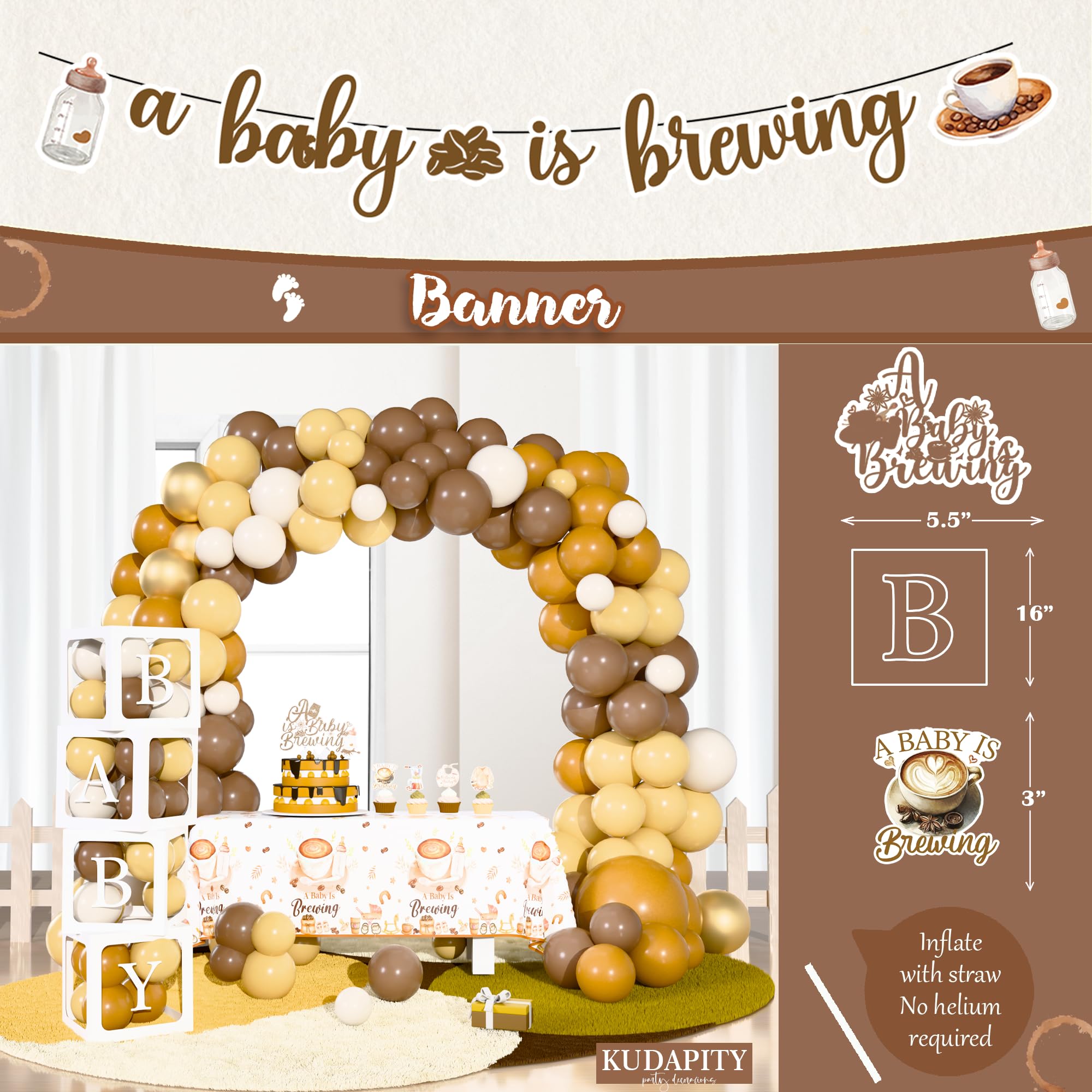 Kudapity Coffee Themed Baby Shower Decorations Kit | A Baby Is Brewing