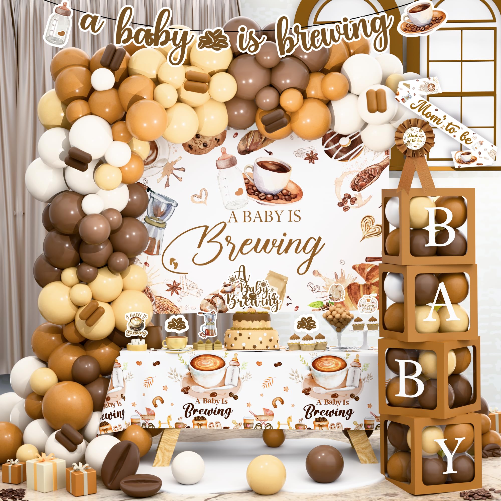 Kudapity Coffee Themed Baby Shower Decorations Kit | A Baby Is Brewing