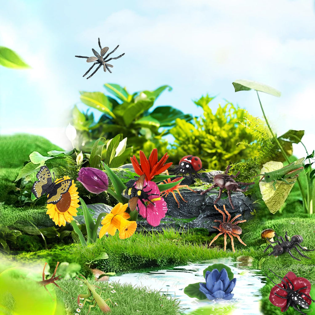 Kukifun 20Pcs Insect Toy Figures – Realistic Bug Set for Kids, Party Favors & Cake Toppers
