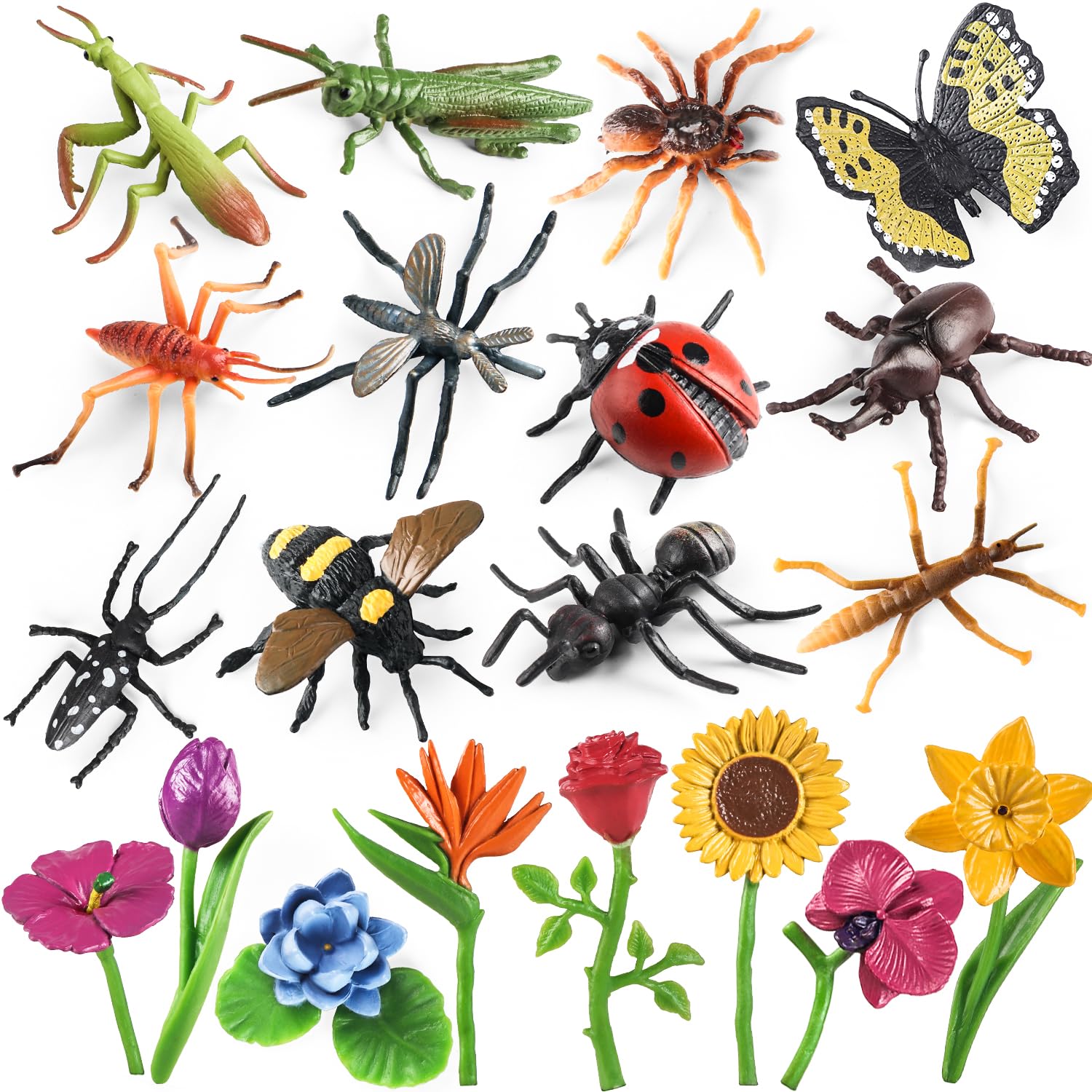 Kukifun 20Pcs Insect Toy Figures – Realistic Bug Set for Kids, Party Favors & Cake Toppers