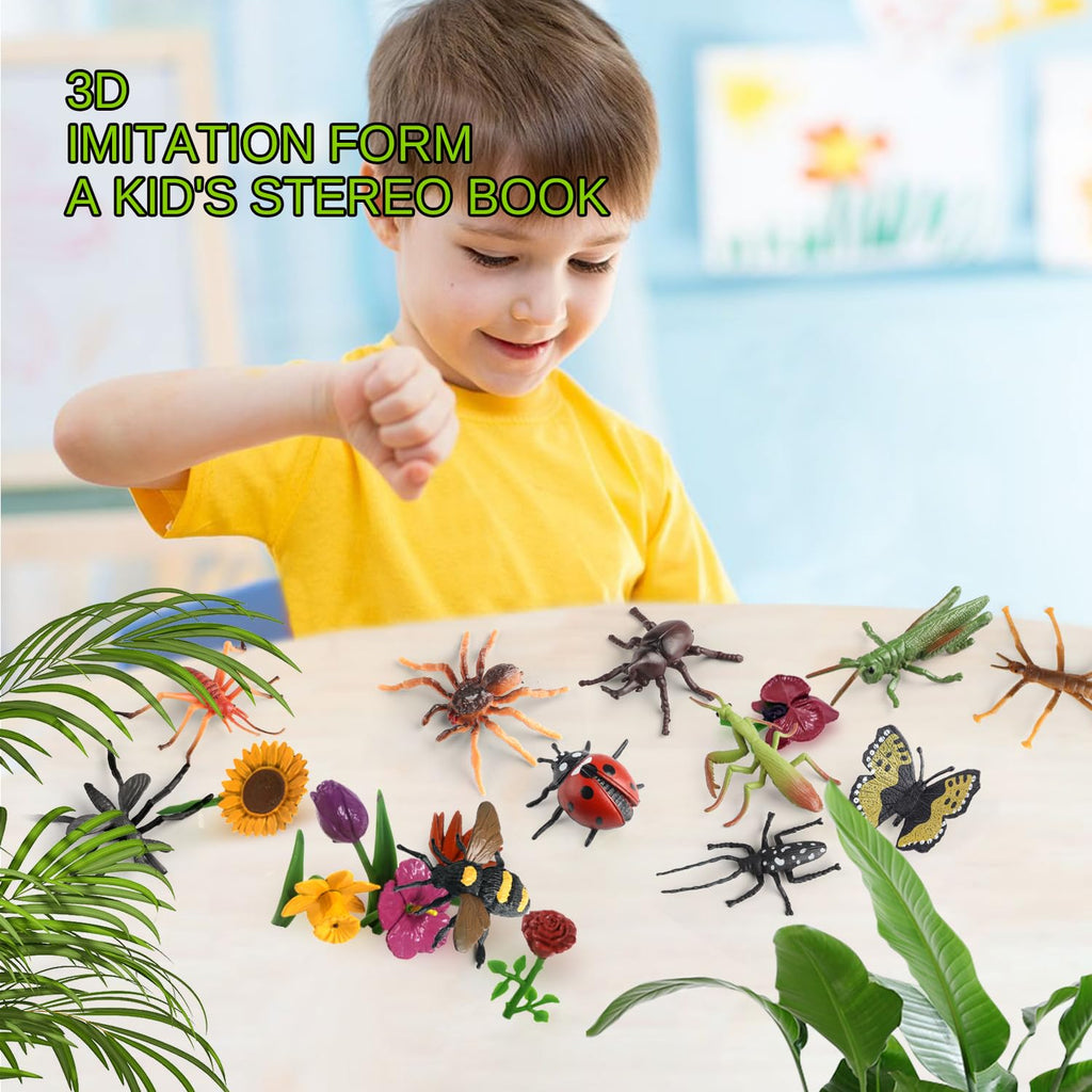 Kukifun 20Pcs Insect Toy Figures – Realistic Bug Set for Kids, Party Favors & Cake Toppers