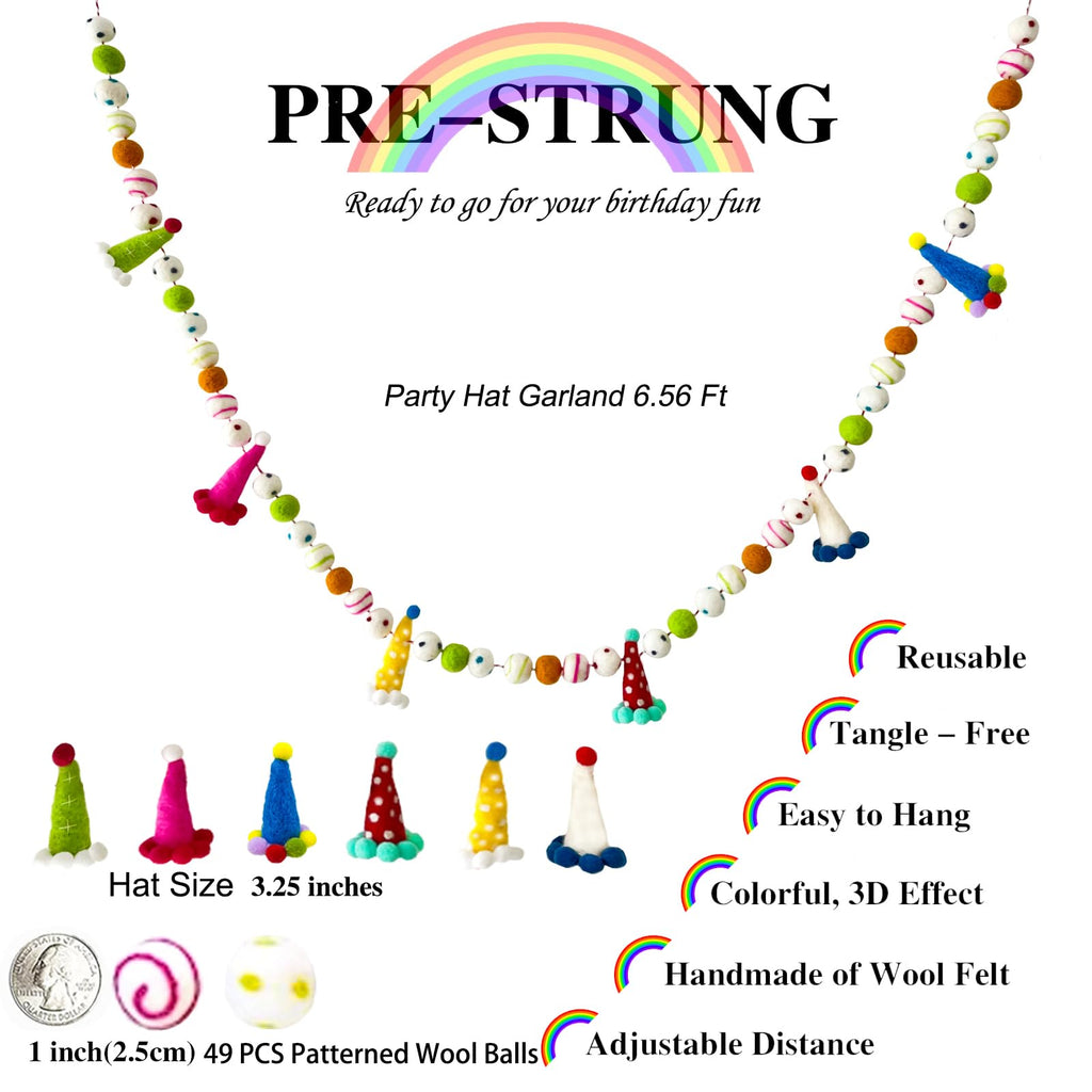 KUQJJQU Pre-Strung Felt Ball Garland – Rainbow Birthday Banner