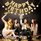 KUQJJQU Pre-strung Gold Glitter Happy Birthday Banner Garland – Reusable Gold Party Decor