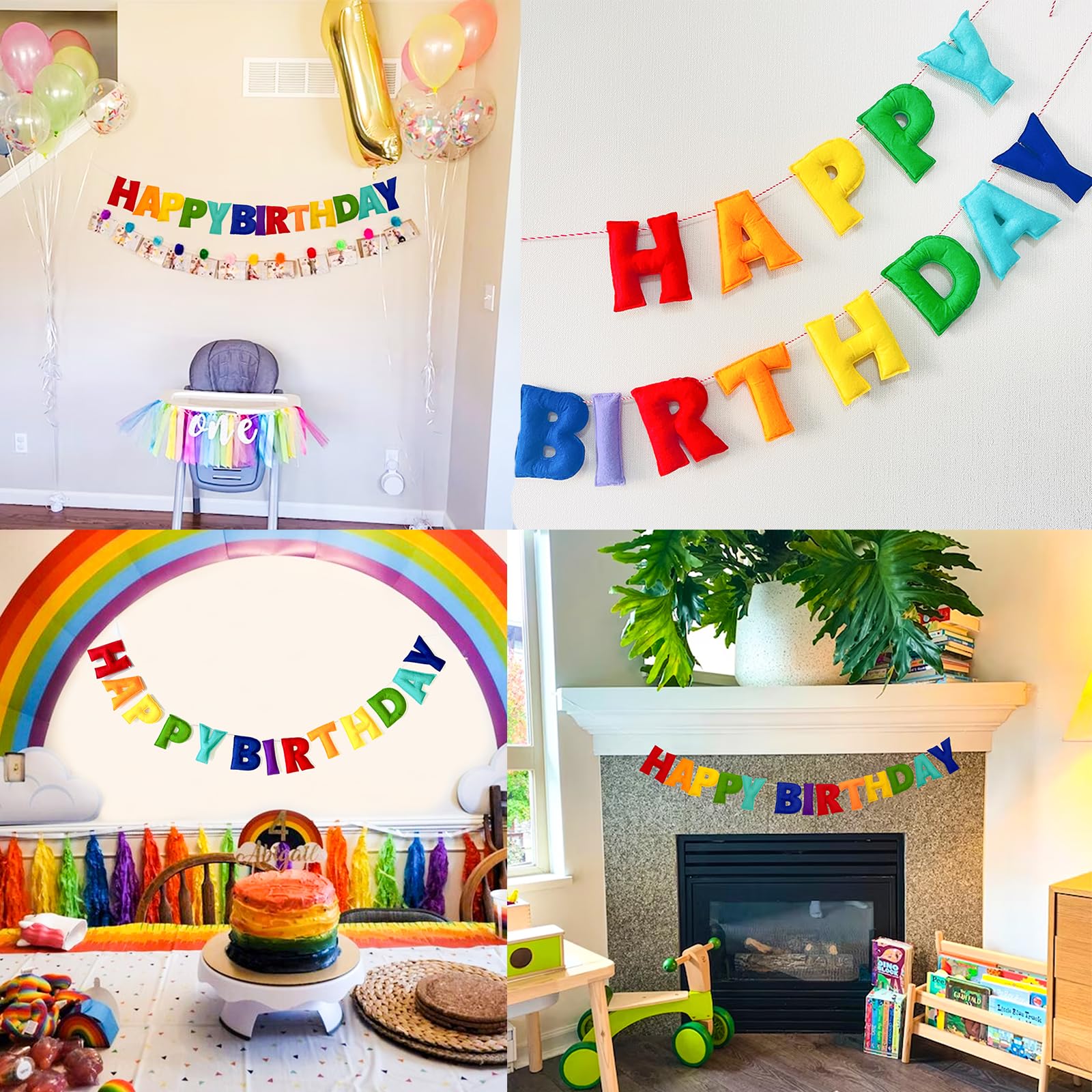 KUQJJQU Pre-Strung Happy Birthday Banner – Felt Ball Garland in Rainbow Colors | Birthday Decor & Photo Prop