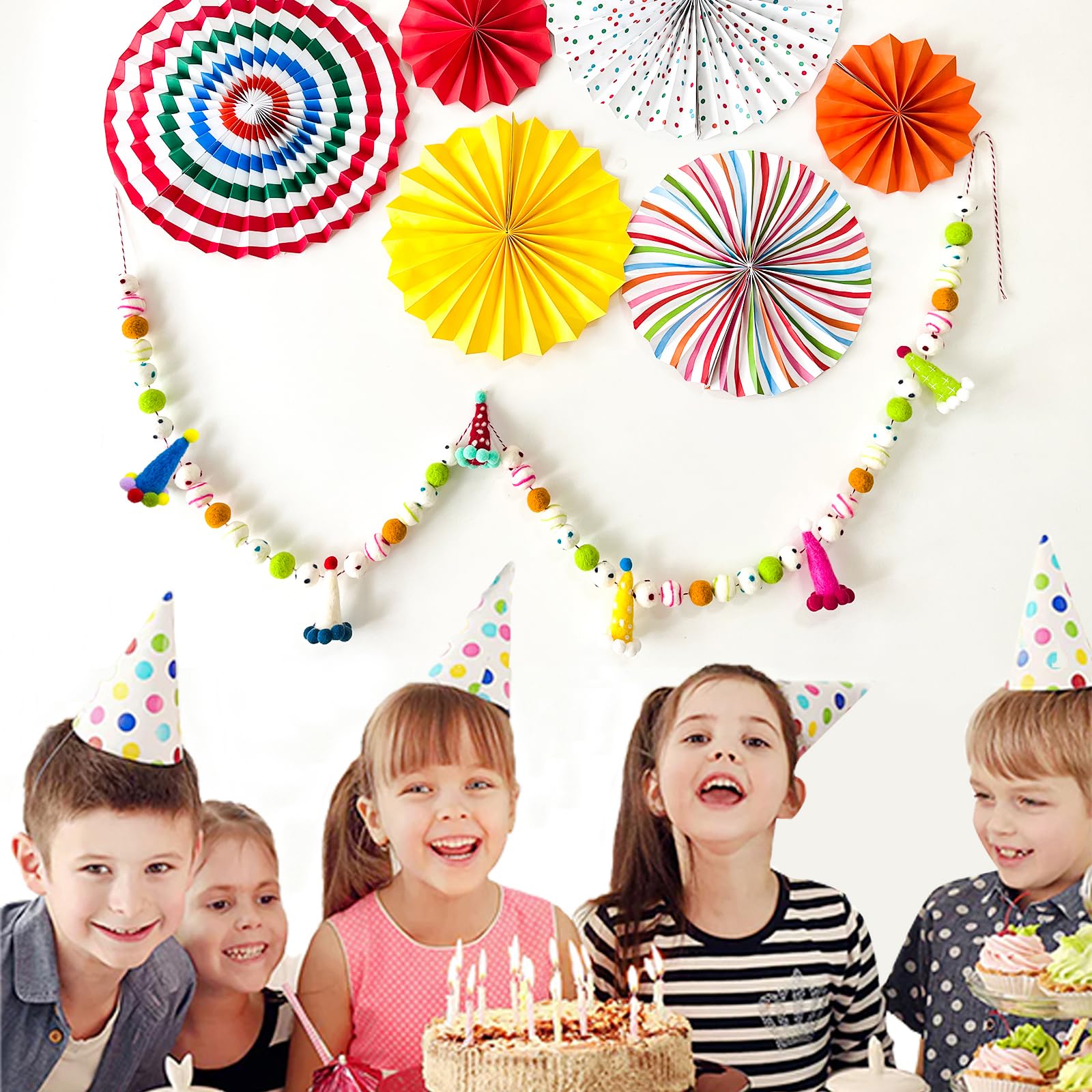KUQJJQU Pre-Strung Felt Ball Garland – Rainbow Birthday Banner