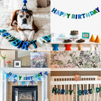 KUQJJQU Pre-Strung Happy Birthday Banner – Felt Ball Garland, Rainbow Party Decor (Blue)