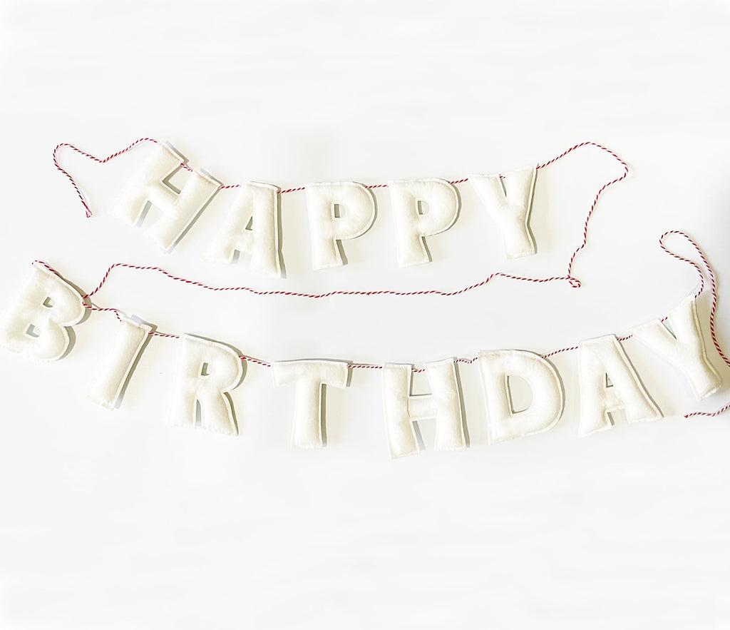KUQJJQU Pre-Strung Happy Birthday Banner – White Felt Ball Garland