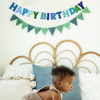 KUQJJQU Pre-Strung Happy Birthday Banner – Felt Ball Garland, Rainbow Party Decor (Blue)