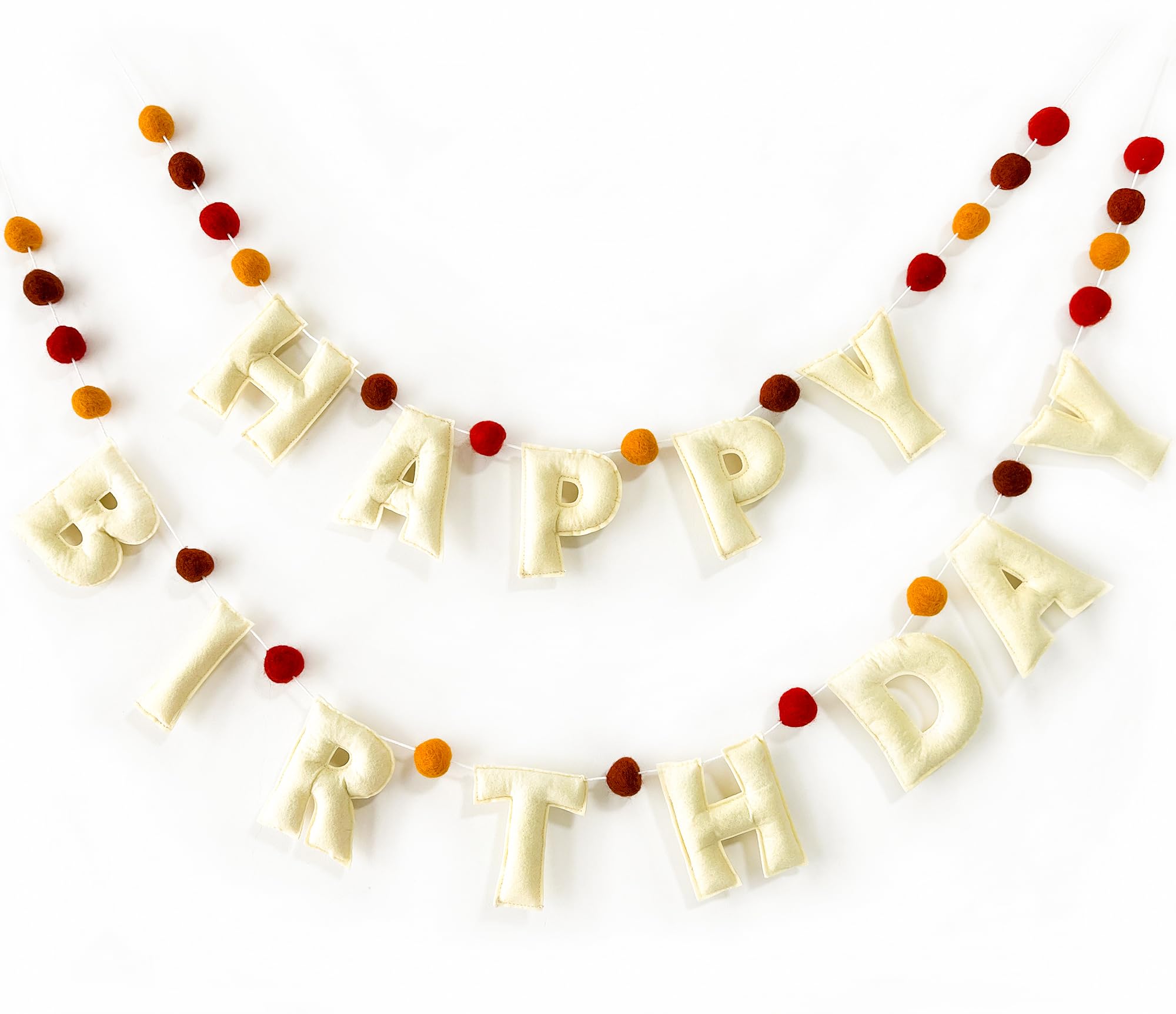 KUQJJQU Boho Felt Happy Birthday Banner – Pre-Strung 3D Wool Felt Letters & Balls