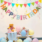 KUQJJQU Pre-Strung Wool Felt Birthday Banner – Colorful 3D Dots Garland