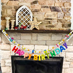 KUQJJQU Pre-Strung Felt Ball Garland – Rainbow Birthday Banner