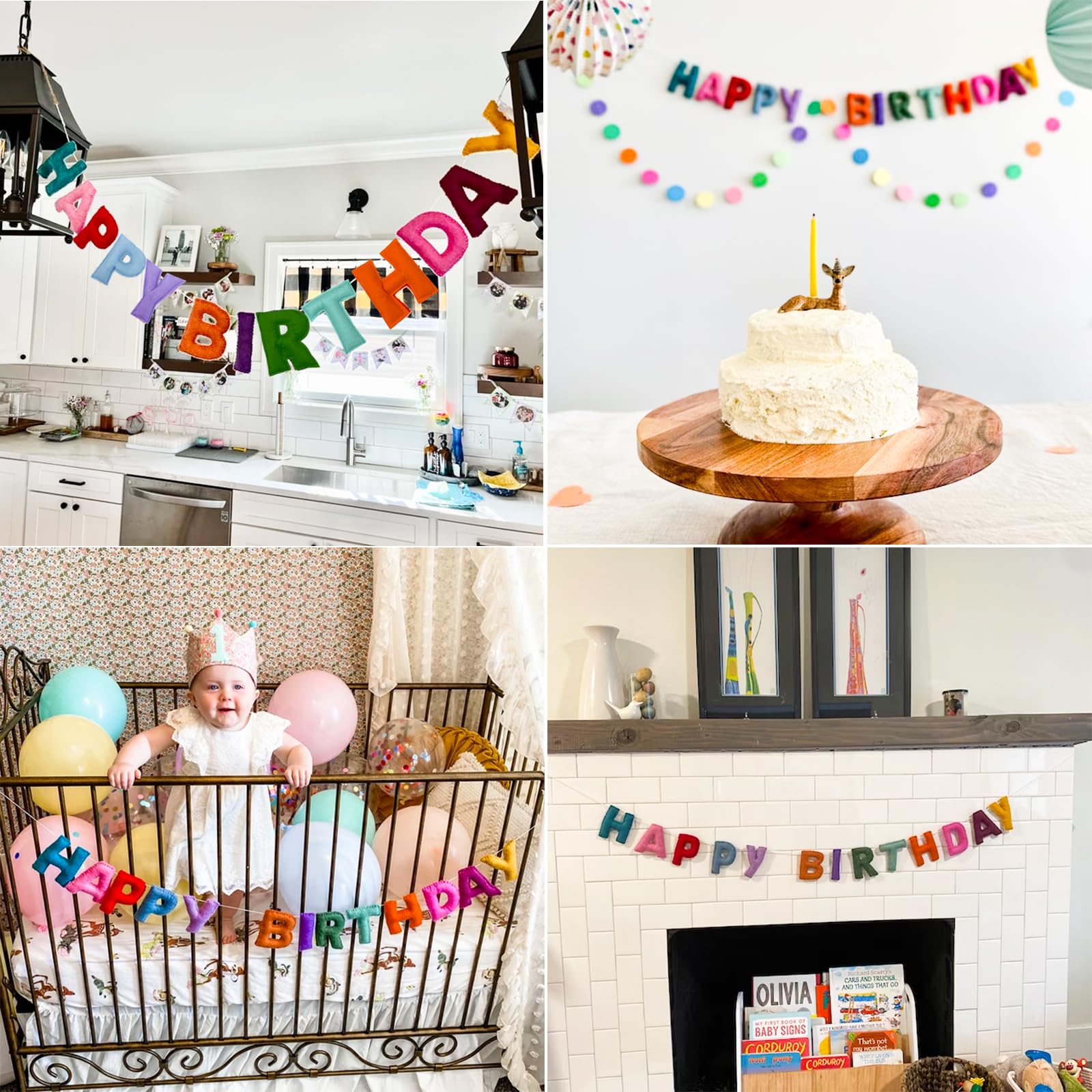 KUQJJQU Pre-Strung Happy Birthday Banner – Felt Ball Garland, Rainbow Birthday Decor