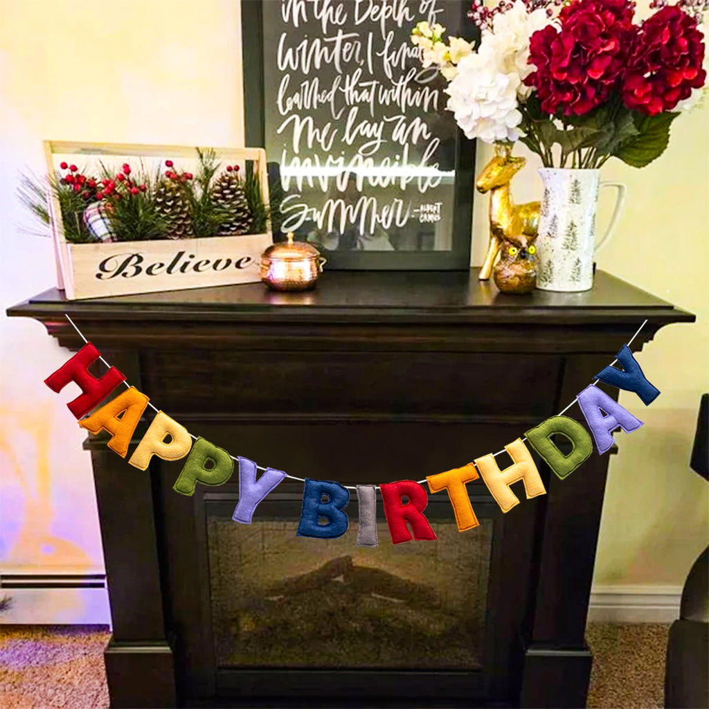 KUQJJQU Pre-Strung Happy Birthday Banner - Retro Classic Felt Garland