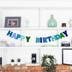 KUQJJQU Pre-Strung Happy Birthday Banner – Felt Ball Garland, Rainbow Party Decor (Blue)