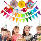 KUQJJQU 3-Pcs Pre-Strung Birthday Banner Set — Handmade Wool Felt Rainbow Garland with Triangle Flags