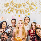 KUQJJQU Pre-strung Gold Glitter Happy Birthday Banner Garland – Reusable Gold Party Decor