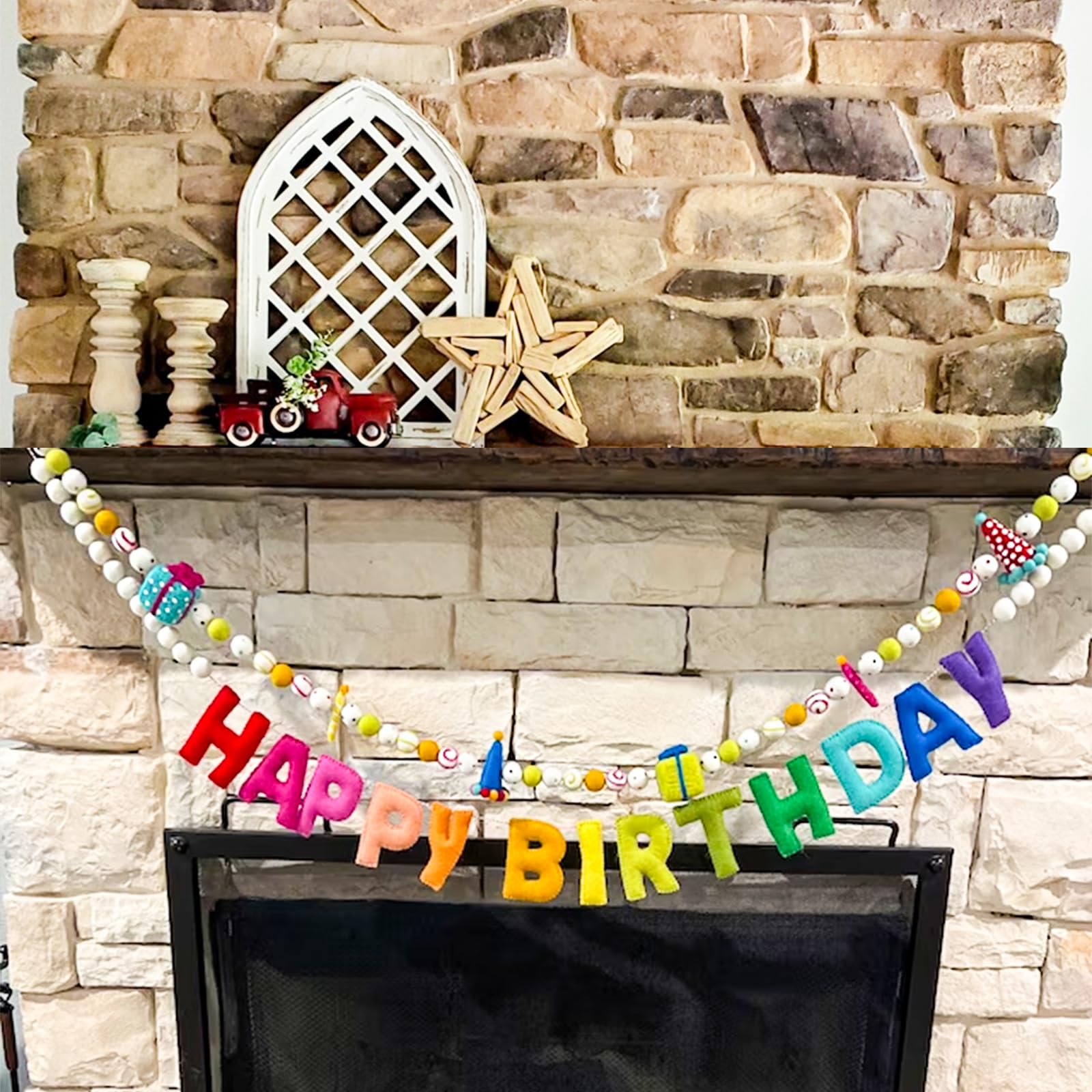 KUQJJQU Pre-Strung Happy Birthday Banner & Colorful Felt Ball Garland