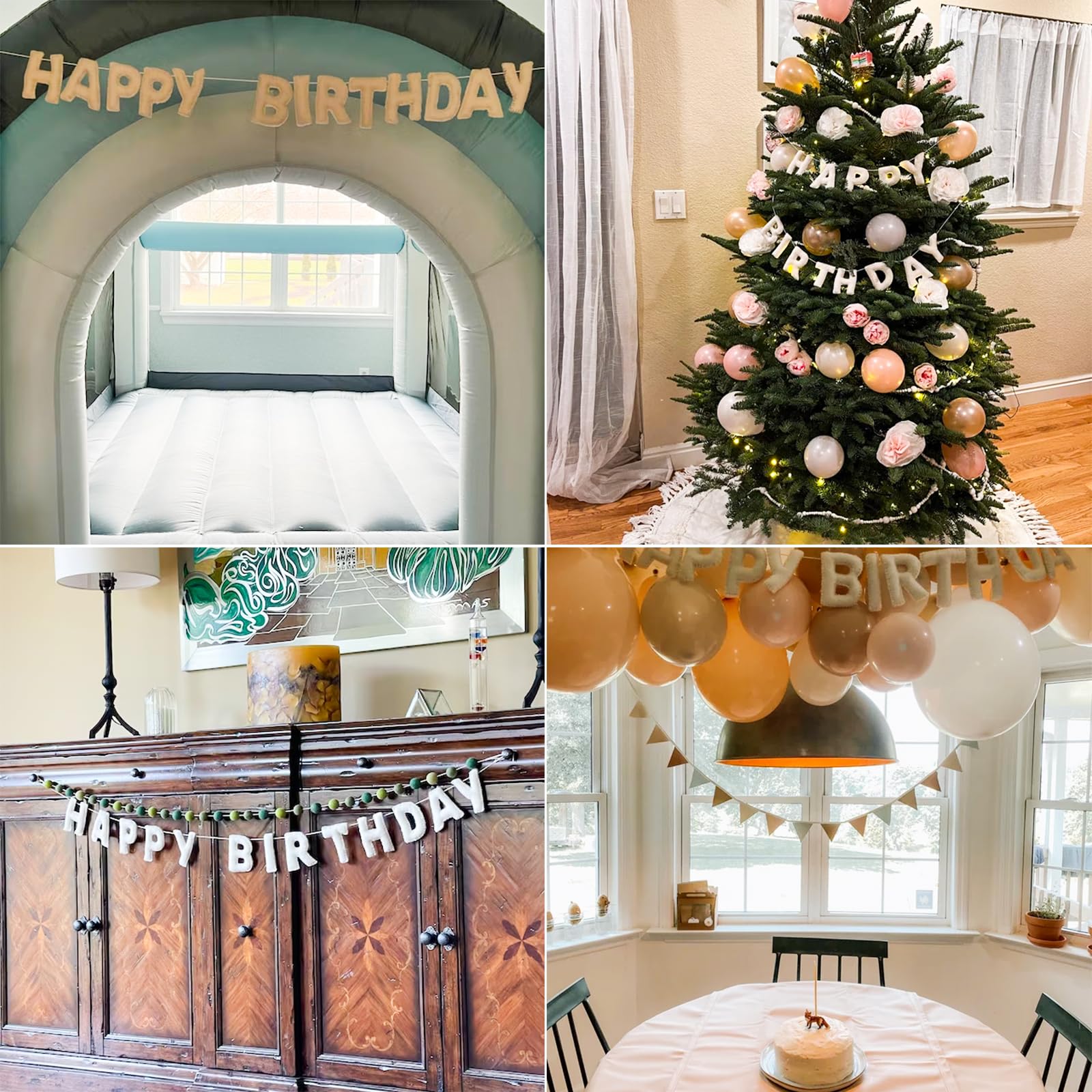KUQJJQU Pre-Strung Happy Birthday Banner – White Felt Ball Garland