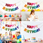 KUQJJQU 2Pcs Upgraded Pre-Strung Wool Felt Happy Birthday Banner – Rainbow Party Decor