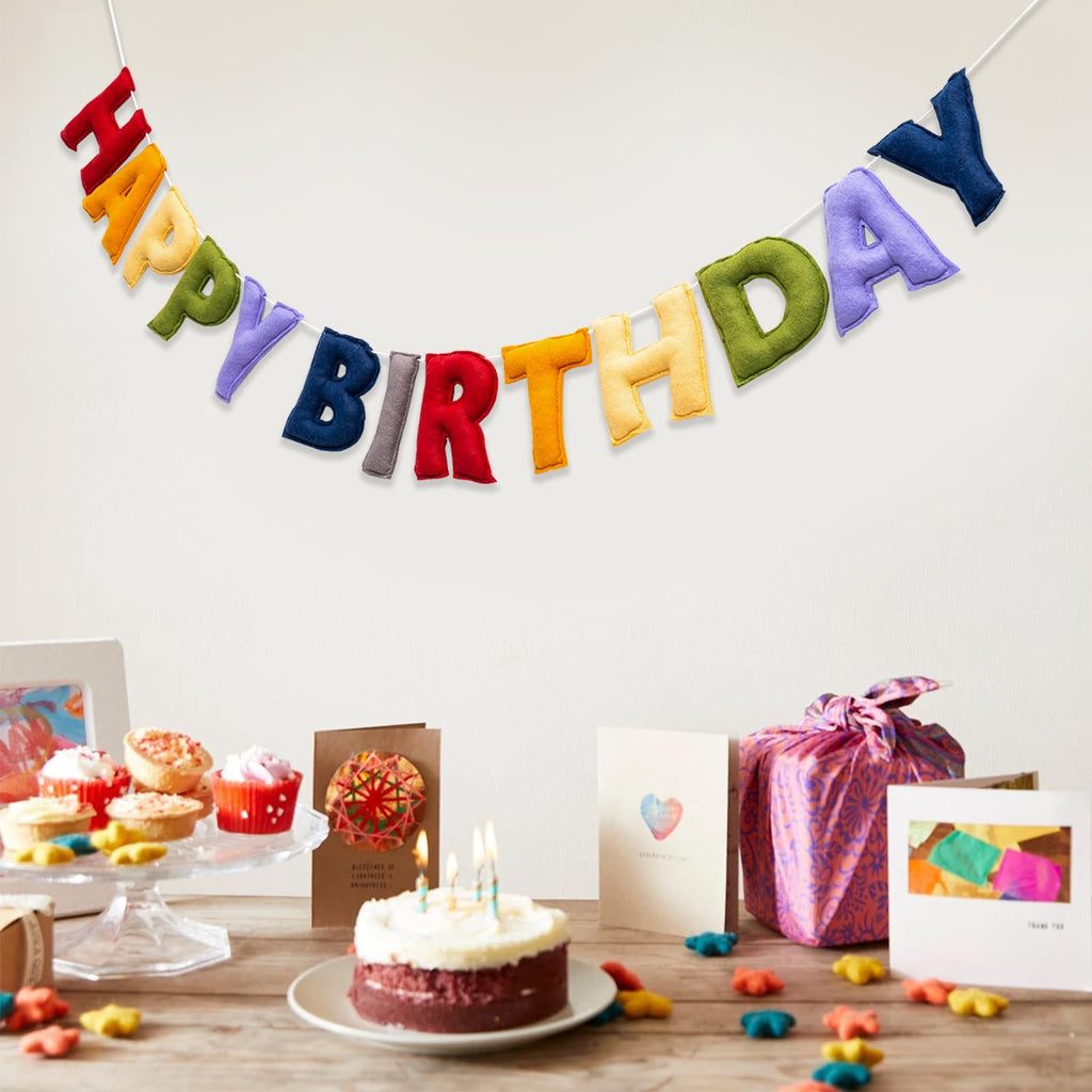 KUQJJQU Pre-Strung Happy Birthday Banner - Retro Classic Felt Garland