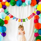 KUQJJQU Pre-Strung Happy Birthday Banner – Felt Ball Garland, Rainbow Birthday Decor