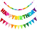 KUQJJQU 3-Pcs Pre-Strung Birthday Banner Set — Handmade Wool Felt Rainbow Garland with Triangle Flags