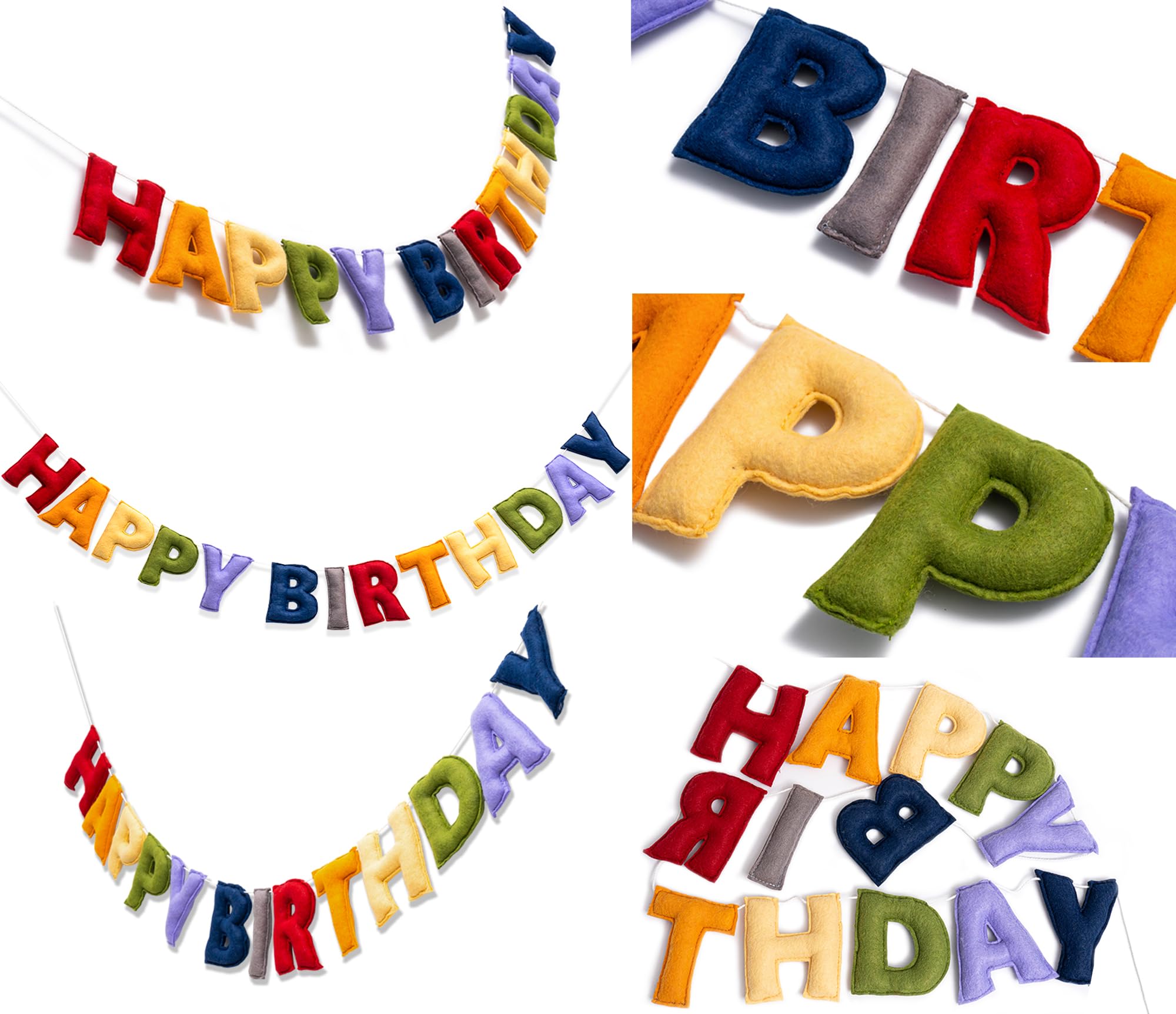 KUQJJQU Pre-Strung Happy Birthday Banner - Retro Classic Felt Garland