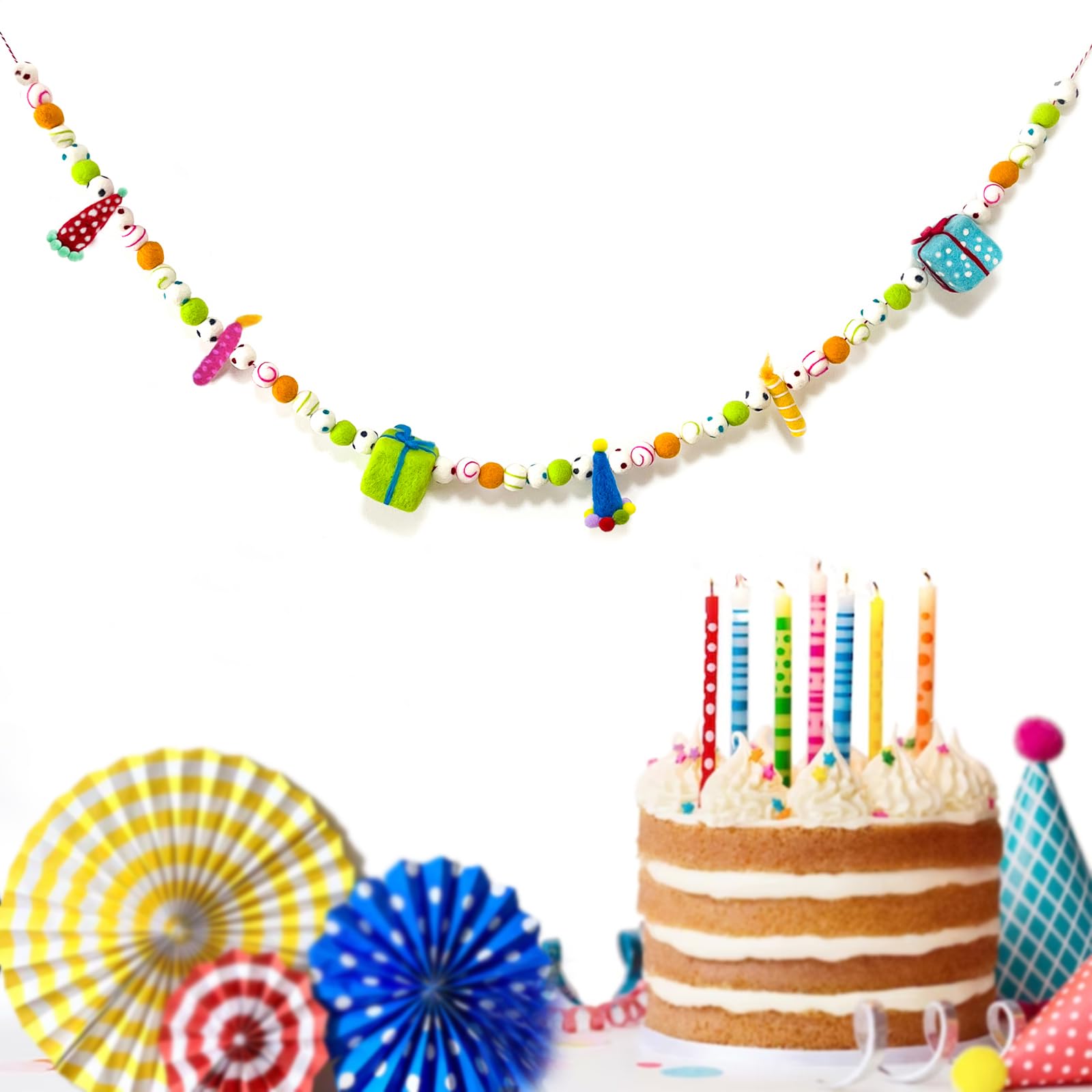 KUQJJQU Pre-Strung Happy Birthday Banner & Colorful Felt Ball Garland