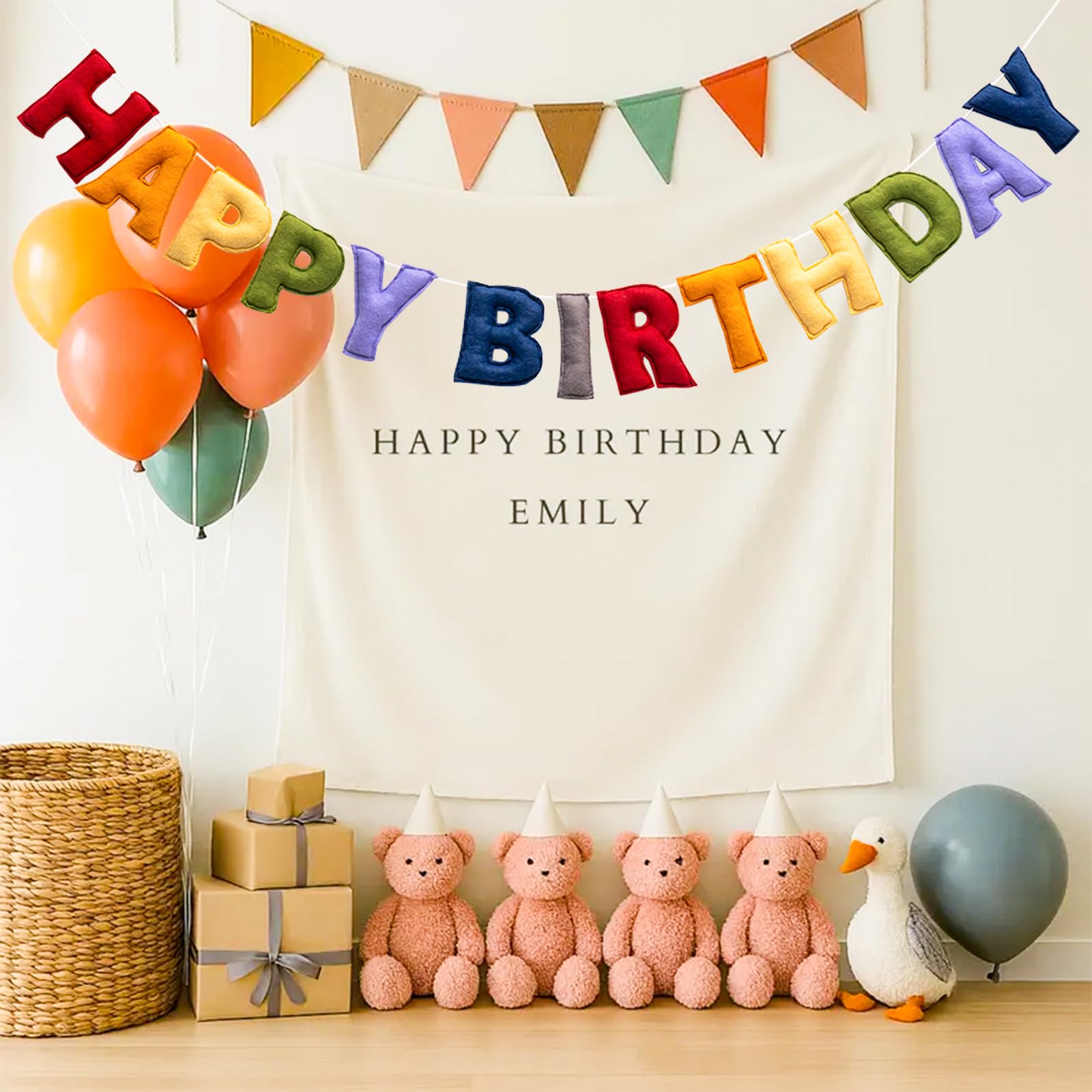 KUQJJQU Pre-Strung Happy Birthday Banner - Retro Classic Felt Garland