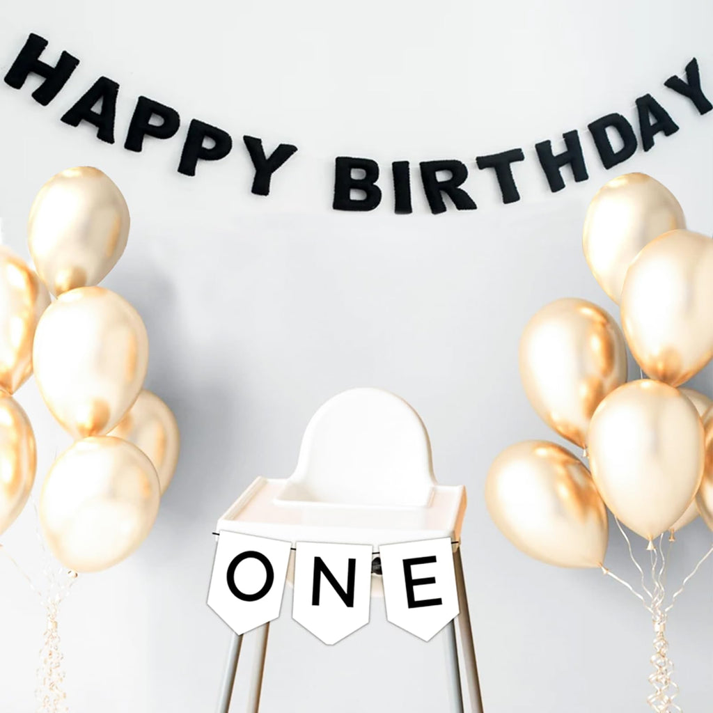 KUQJJQU Meygajoe Pre-Strung Felt Happy Birthday Banner – Black, Reusable Garland (M-123)