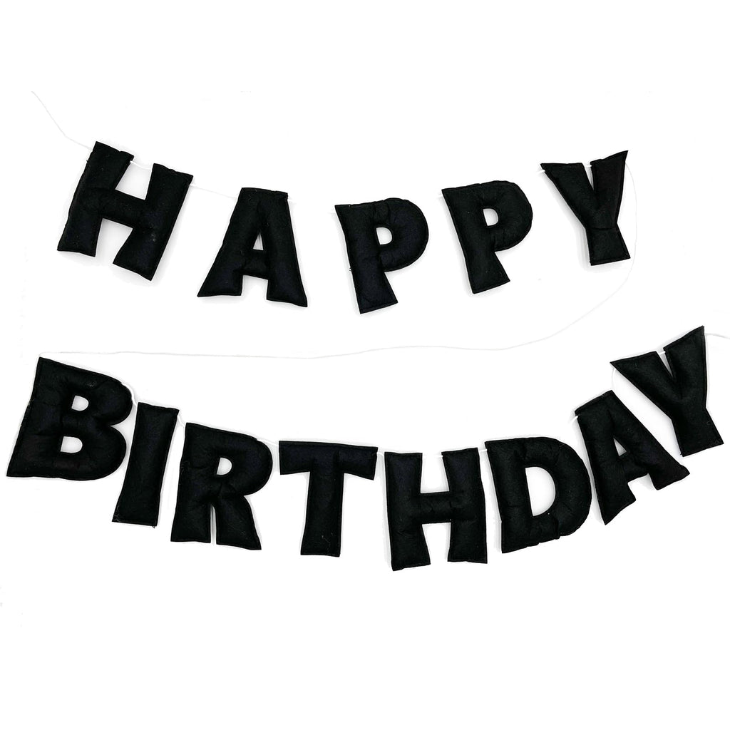 KUQJJQU Meygajoe Pre-Strung Felt Happy Birthday Banner – Black, Reusable Garland (M-123)
