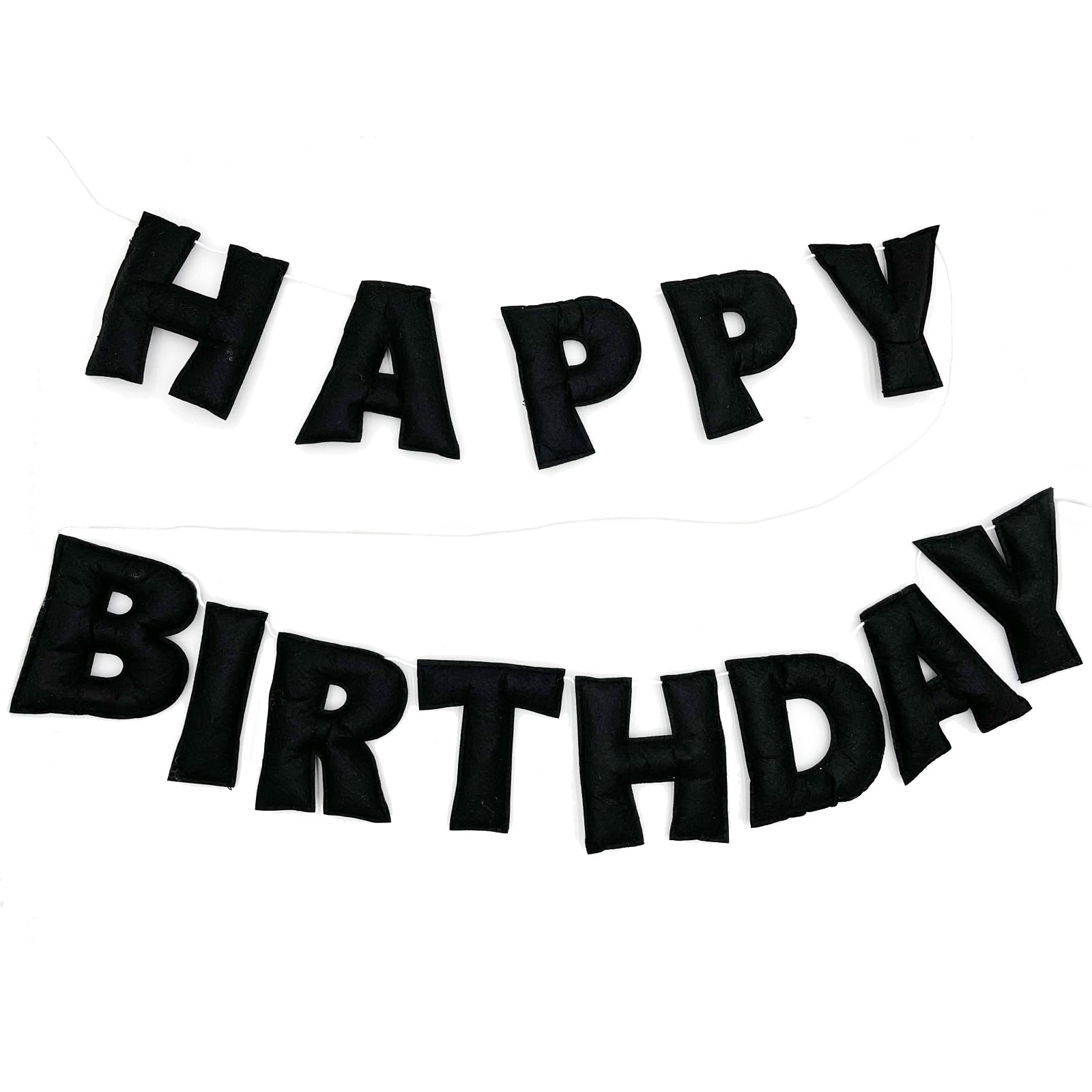 KUQJJQU Meygajoe Pre-Strung Felt Happy Birthday Banner – Black, Reusable Garland (M-123)