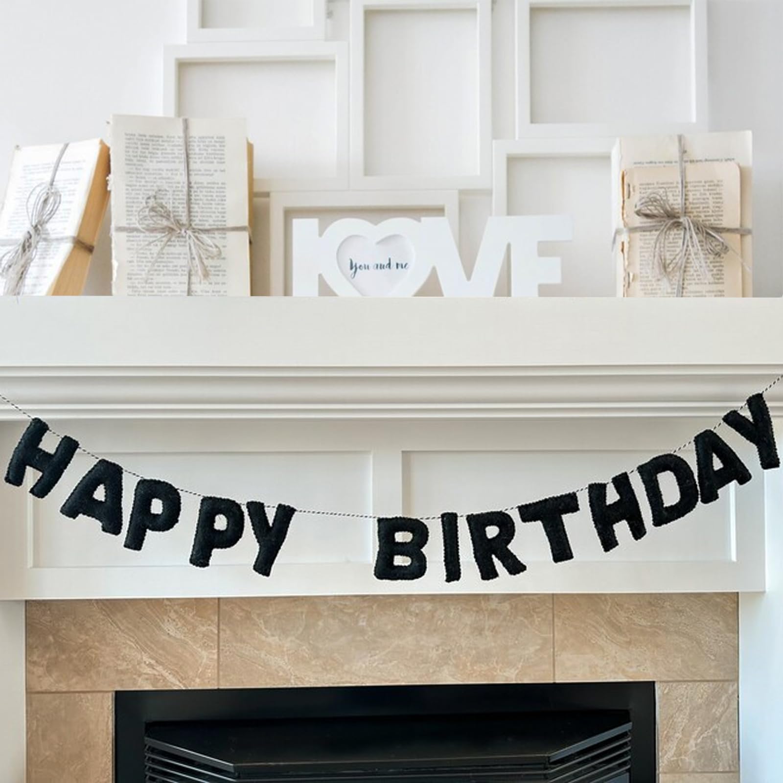 KUQJJQU Meygajoe Pre-Strung Felt Happy Birthday Banner – Black, Reusable Garland (M-123)