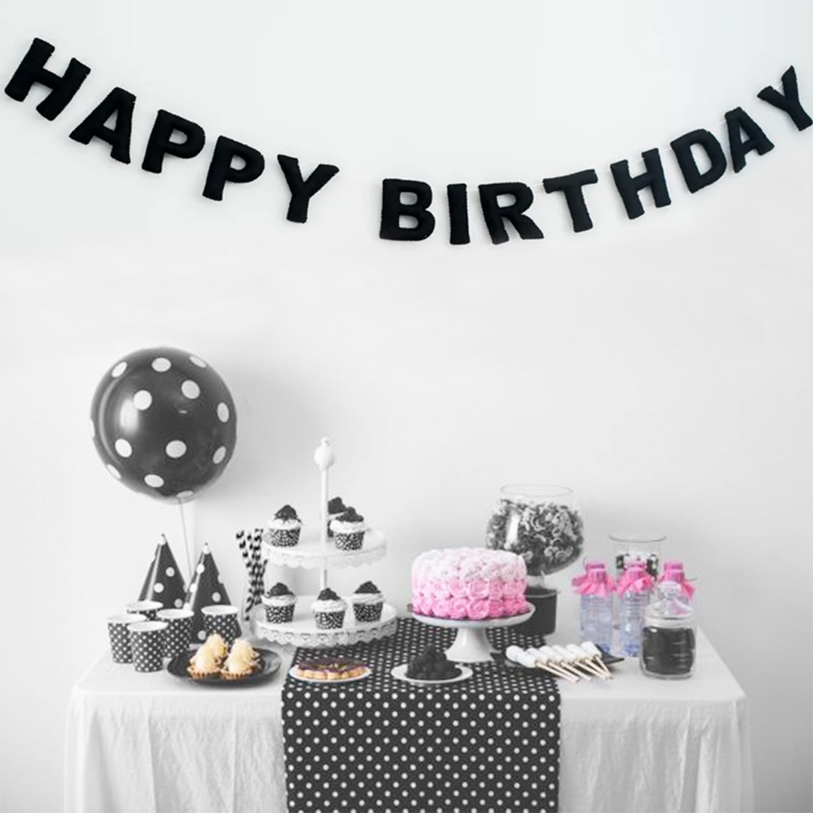 KUQJJQU Meygajoe Pre-Strung Felt Happy Birthday Banner – Black, Reusable Garland (M-123)